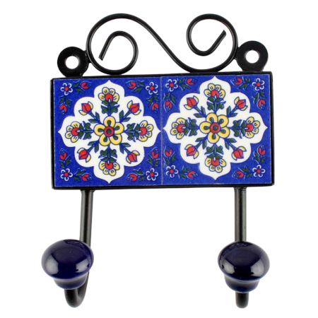 Navy Blue Tiny Flower Ceramic Tile Hook Online